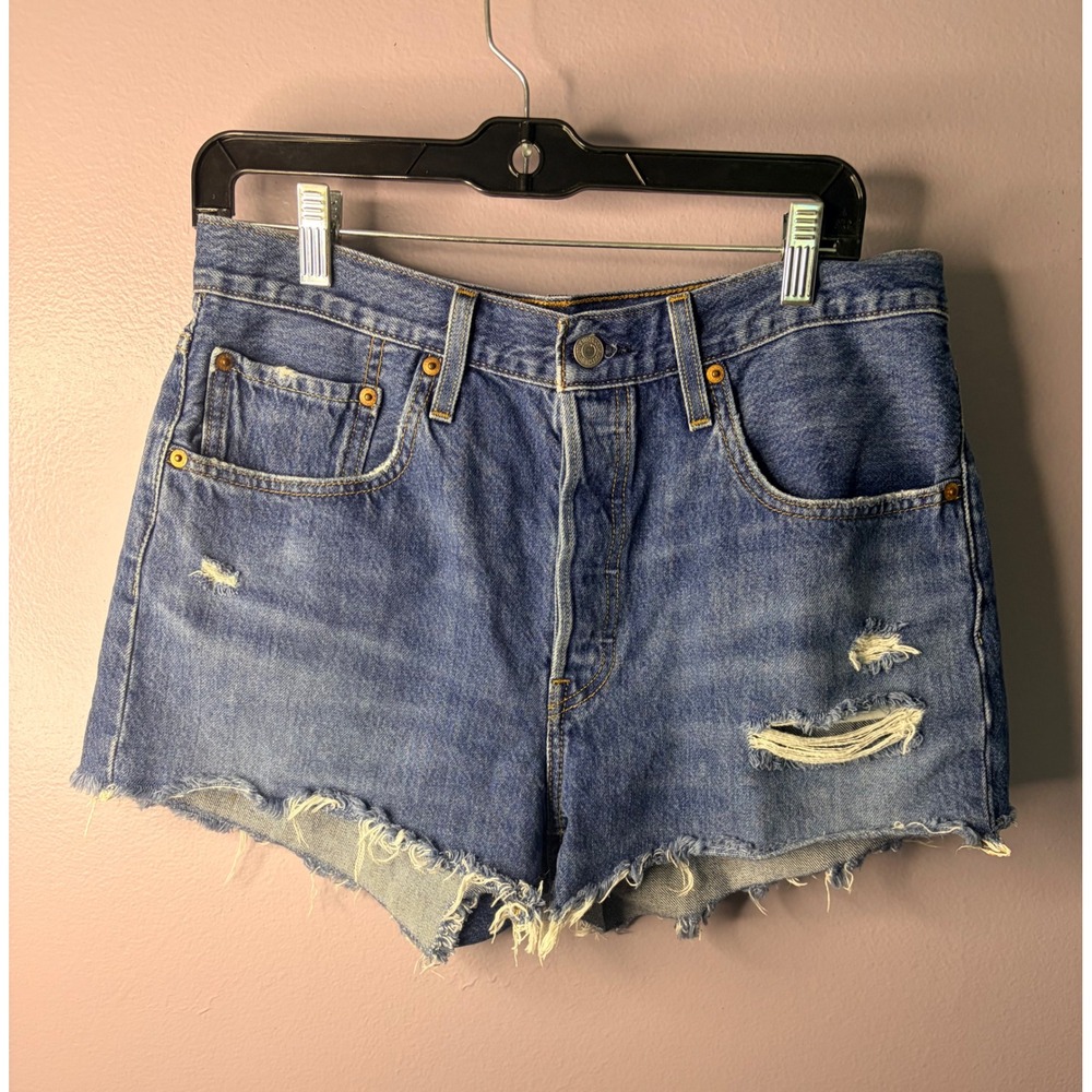 Levi's Blue Distressed High-Rise Jean Shorts